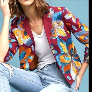 Anthropologie cit:twa Embroidered Open Cropped Jacket